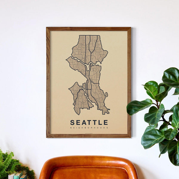 Seattle Neighborhood Map Poster, Seattle City Map Art Print