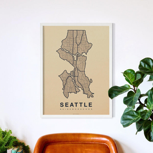 Seattle Neighborhood Map Poster, Seattle City Map Art Print