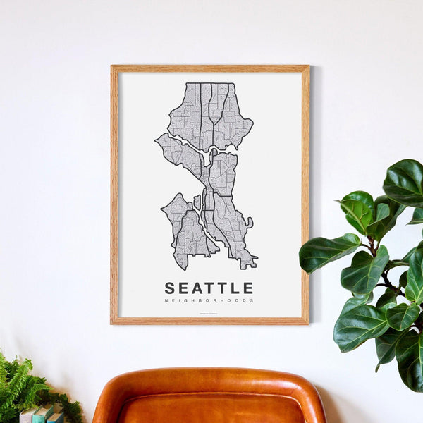 Seattle Neighborhood Map Poster, Seattle City Map Art Print