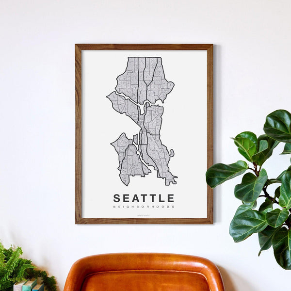 Seattle Neighborhood Map Poster, Seattle City Map Art Print