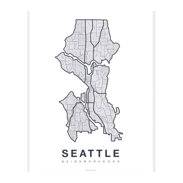 Seattle Neighborhood Map Poster, Seattle City Map Art Print