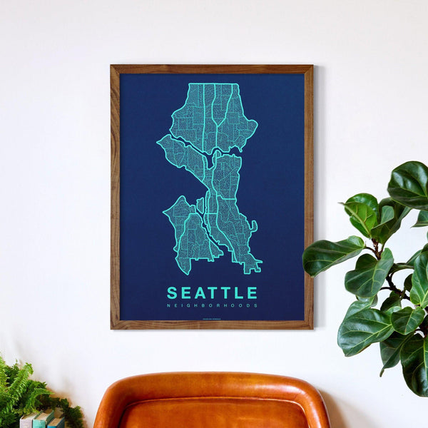 Seattle Neighborhood Map Poster, Seattle City Map Art Print