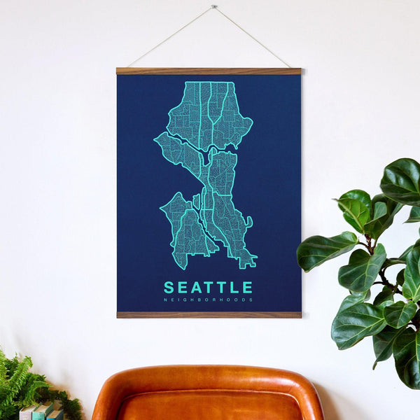 Seattle Neighborhood Map Poster, Seattle City Map Art Print