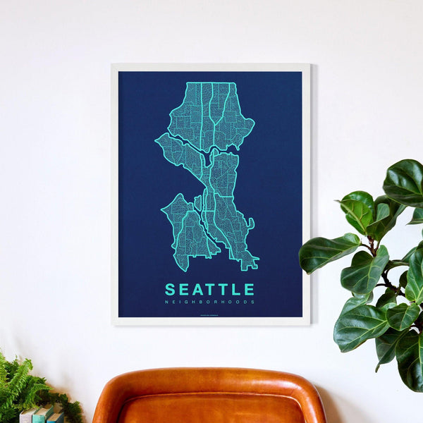 Seattle Neighborhood Map Poster, Seattle City Map Art Print