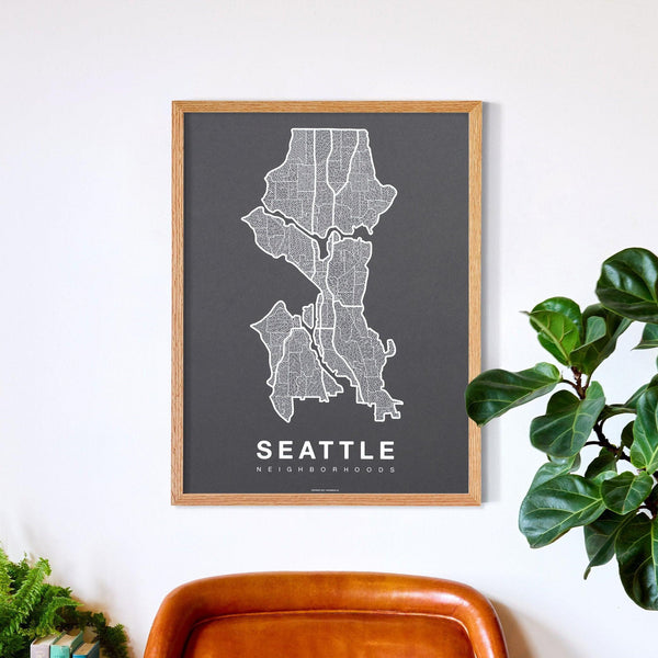 Seattle Neighborhood Map Poster, Seattle City Map Art Print