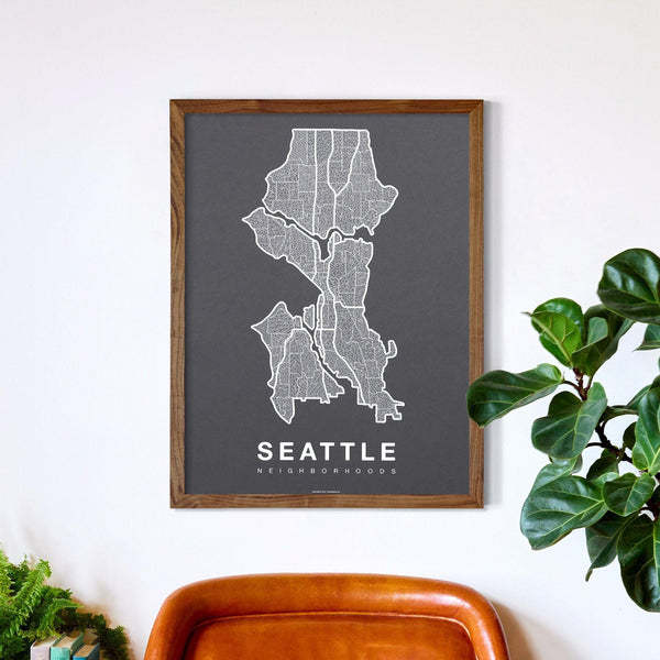 Seattle Neighborhood Map Poster, Seattle City Map Art Print