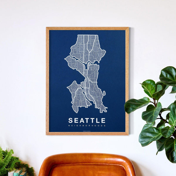 Seattle Neighborhood Map Poster, Seattle City Map Art Print