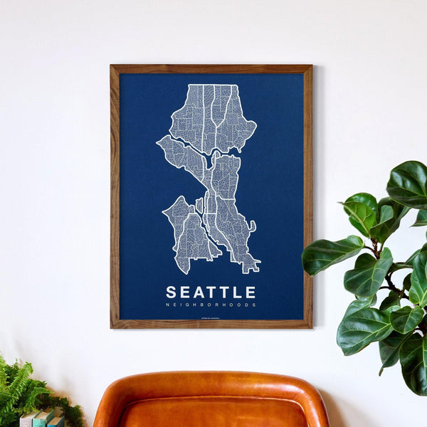 Seattle Neighborhood Map Poster, Seattle City Map Art Print