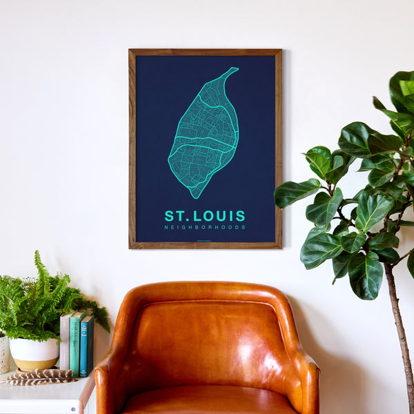 St. Louis Neighborhood Map Poster, St. Louis City Map Art Print
