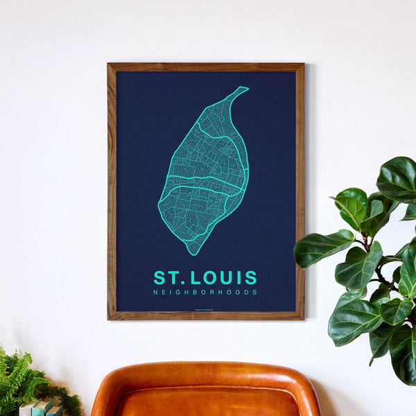 St. Louis Neighborhood Map Poster, St. Louis City Map Art Print