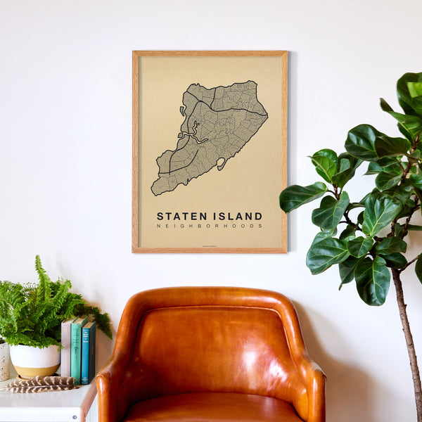 Staten Island Neighborhood Map Poster, Staten Island City Map Art Print
