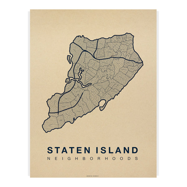 Staten Island Neighborhood Map Poster, Staten Island City Map Art Print