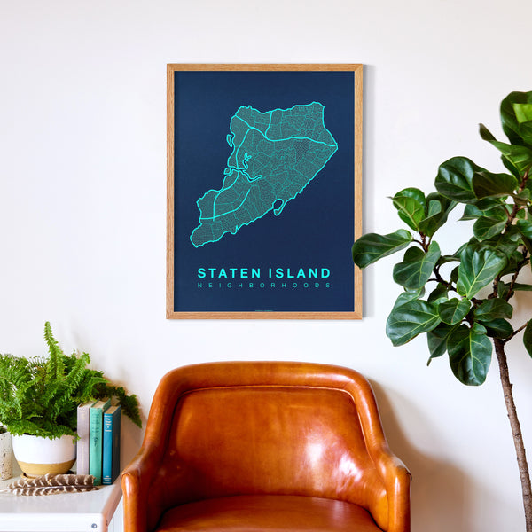Staten Island Neighborhood Map Poster, Staten Island City Map Art Print