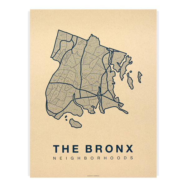 The Bronx Neighborhood Map Poster, The Bronx City Map Art Print