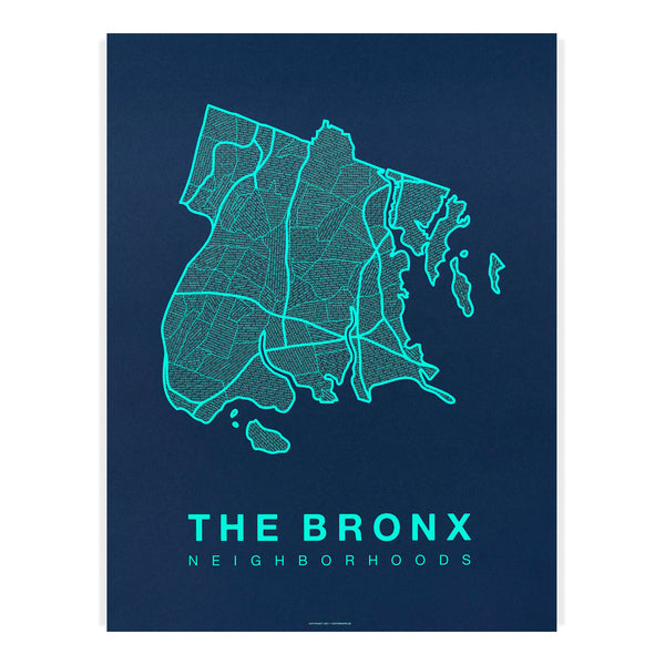 The Bronx Neighborhood Map Poster, The Bronx City Map Art Print