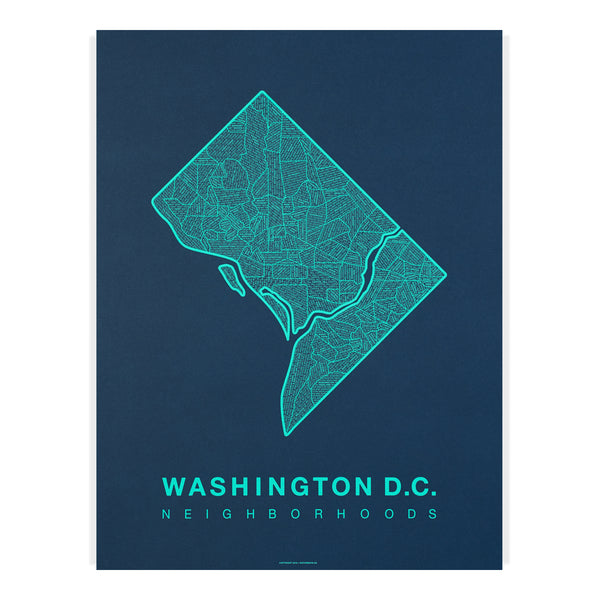 Washington D.C. Neighborhood Map Poster, Washington D.C. City Map Art Print