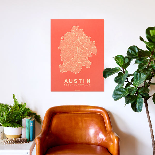 Austin Neighborhood Map Poster, Austin City Map Art Print