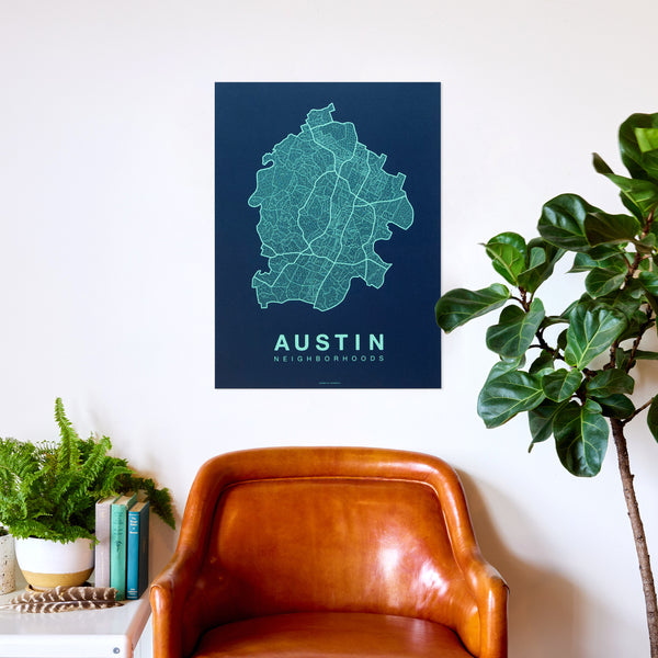 Austin Neighborhood Map Poster, Austin City Map Art Print