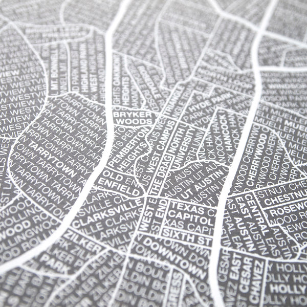 Austin Neighborhood Map Poster, Austin City Map Art Print