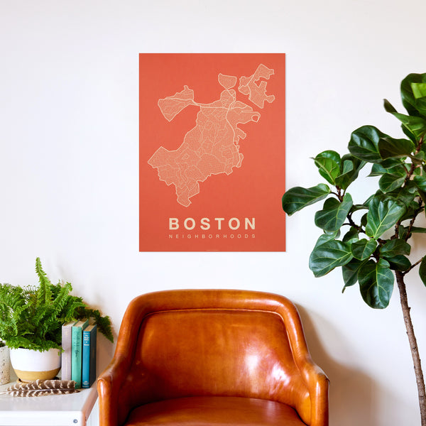 Boston Neighborhood Map Poster, Boston City Map Art Print