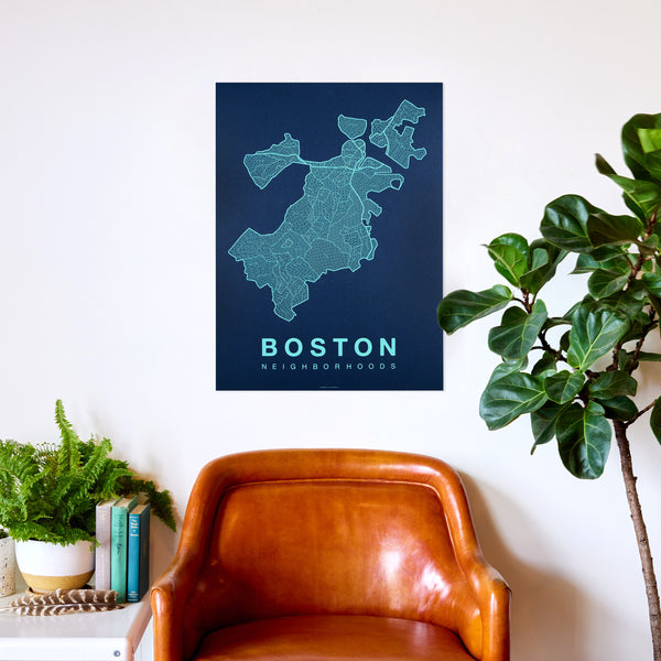 Boston Neighborhood Map Poster, Boston City Map Art Print