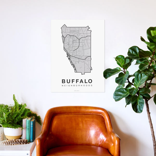 Buffalo Neighborhood Map Poster, Buffalo City Map Art Print