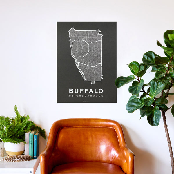 Buffalo Neighborhood Map Poster, Buffalo City Map Art Print