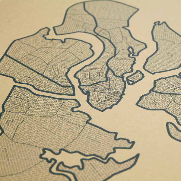 Charleston Neighborhood Map Poster, Charleston City Map Art Print