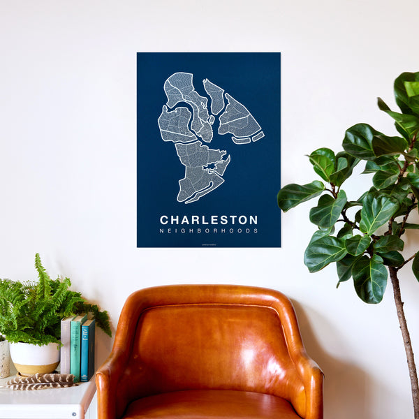 Charleston Neighborhood Map Poster, Charleston City Map Art Print