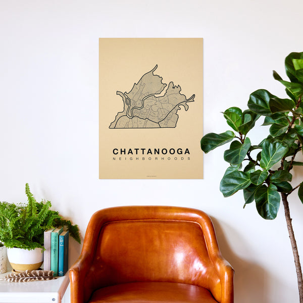 Chattanooga Neighborhood Map Poster, Chattanooga City Map Art Print