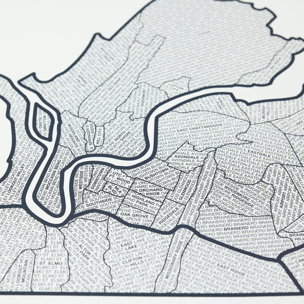 Chattanooga Neighborhood Map Poster, Chattanooga City Map Art Print