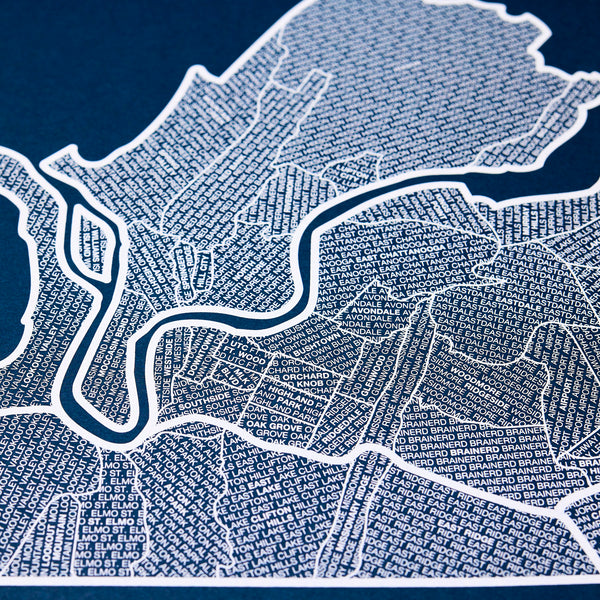 Chattanooga Neighborhood Map Poster, Chattanooga City Map Art Print