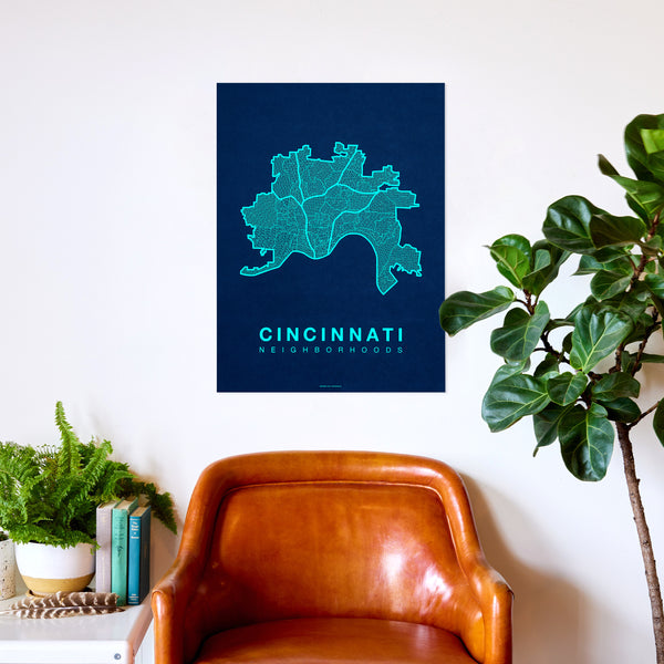 Cincinnati Neighborhood Map Poster, Cincinnati City Map Art Print