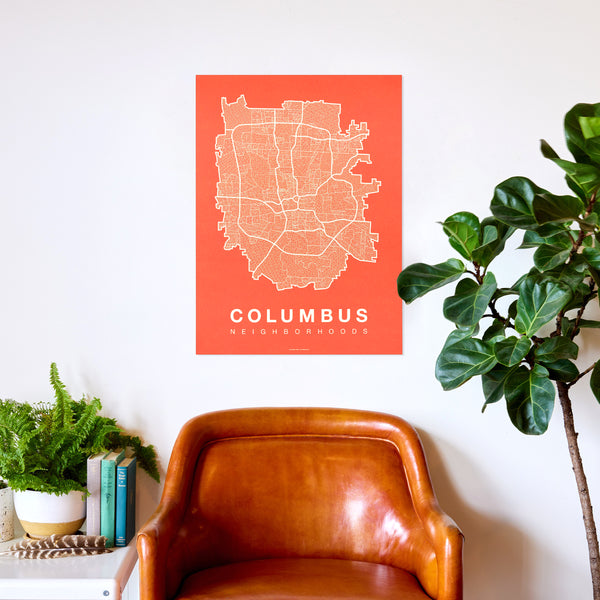 Columbus Neighborhood Map Poster, Columbus City Map Art Print