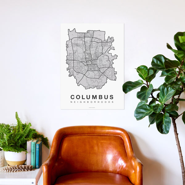 Columbus Neighborhood Map Poster, Columbus City Map Art Print
