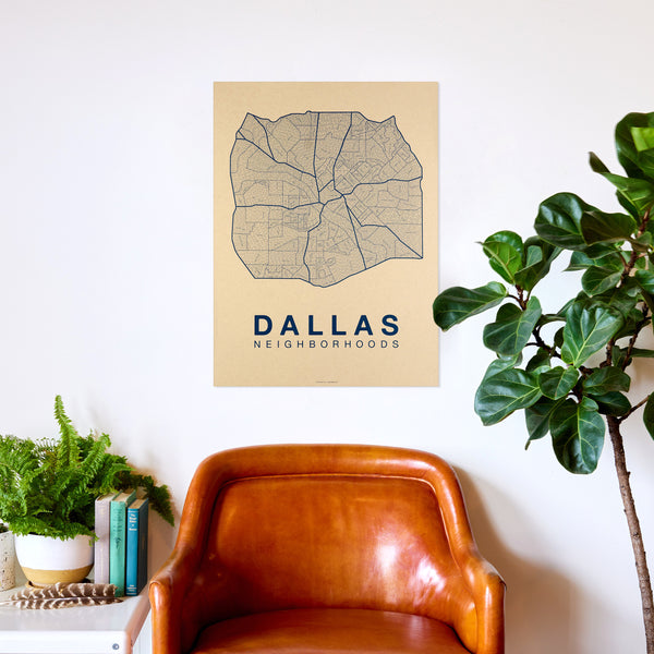 Dallas Neighborhood Map Poster, Dallas City Map Art Print