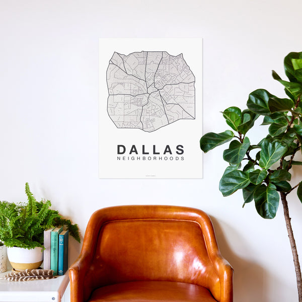 Dallas Neighborhood Map Poster, Dallas City Map Art Print