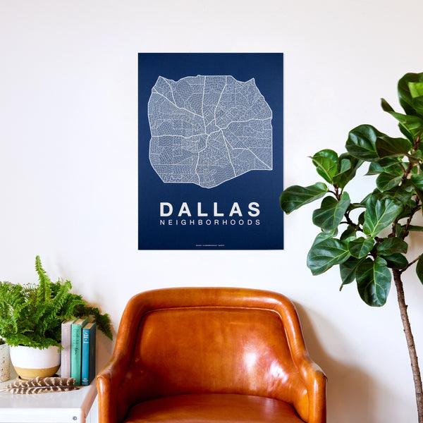 Dallas Neighborhood Map Poster, Dallas City Map Art Print