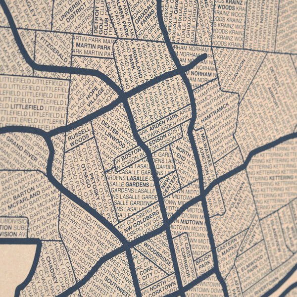 Detroit Neighborhood Map Poster, Detroit City Map Art Print