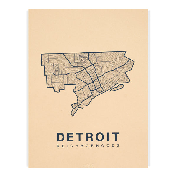 Detroit Neighborhood Map Poster, Detroit City Map Art Print