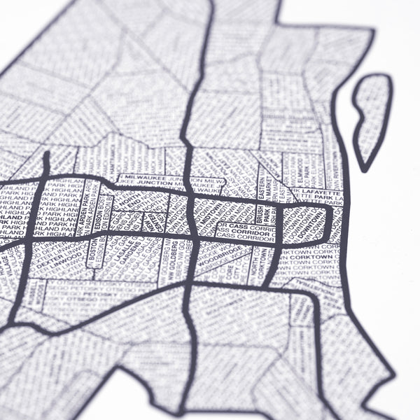 Detroit Neighborhood Map Poster, Detroit City Map Art Print