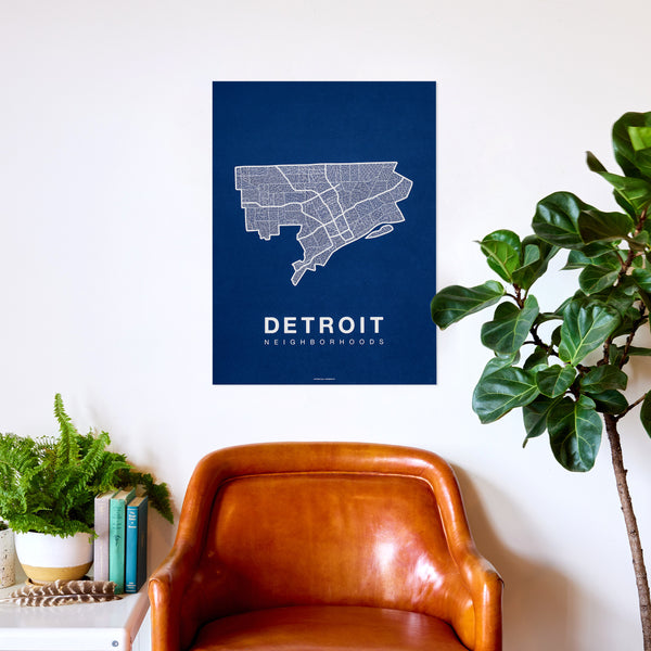 Detroit Neighborhood Map Poster, Detroit City Map Art Print