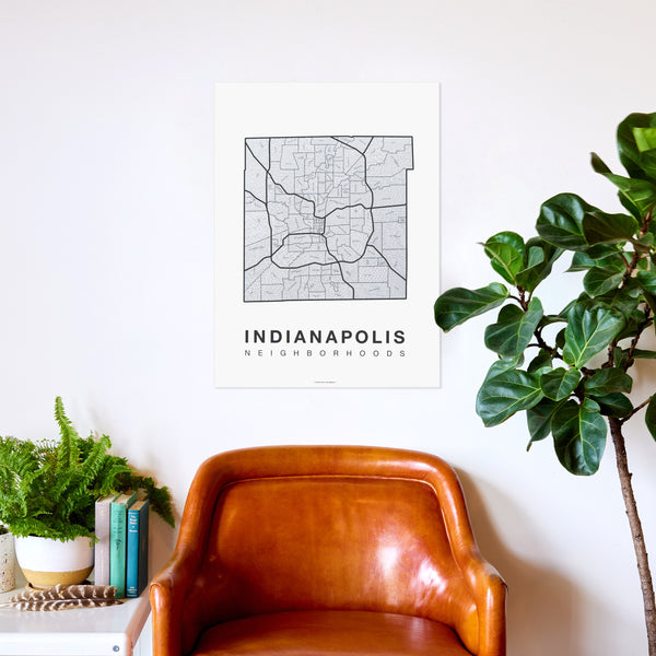 Indianapolis Neighborhood Map Poster, Indianapolis City Map Art Print