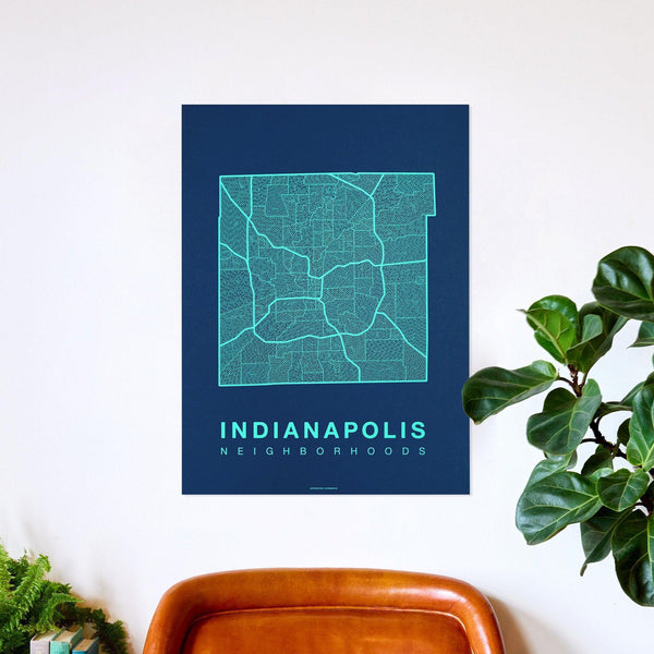 Indianapolis Neighborhood Map Poster, Indianapolis City Map Art Print