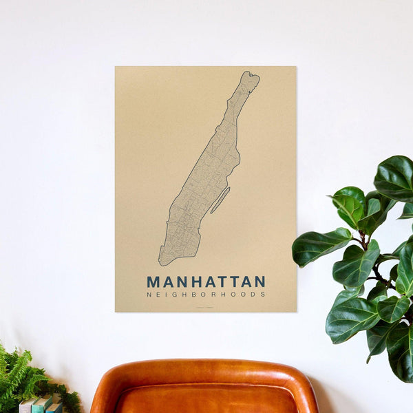 Manhattan Neighborhood Map Poster, Manhattan City Map Art Print