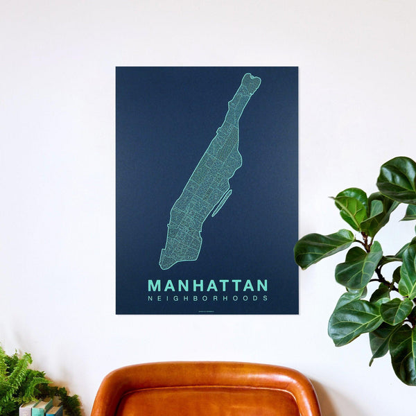 Manhattan Neighborhood Map Poster, Manhattan City Map Art Print