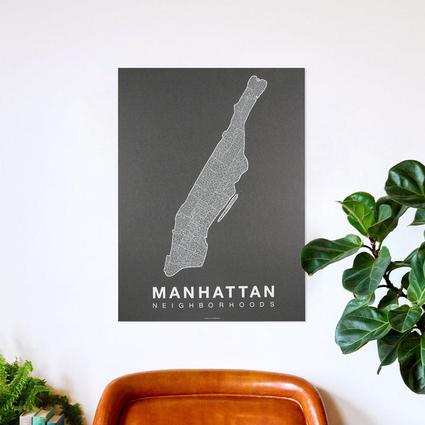 Manhattan Neighborhood Map Poster, Manhattan City Map Art Print