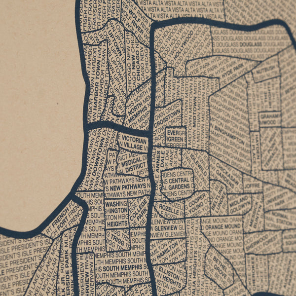 Memphis Neighborhood Map Poster, Memphis City Map Art Print