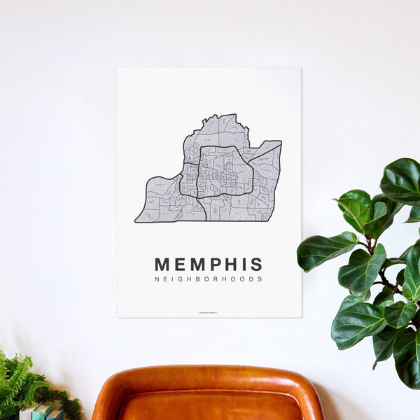 Memphis Neighborhood Map Poster, Memphis City Map Art Print