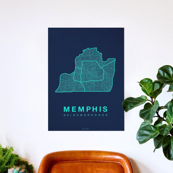 Memphis Neighborhood Map Poster, Memphis City Map Art Print